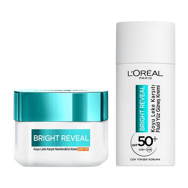 L’Oréal Paris Bright Reveal Koyu Leke Karşıtı, Cilt Tonu Eşitleyici Spf50 Nemlendirici Krem Niasinamid 50ml & Spf 50+ Koyu Leke Karşıtı Fluid Günlük Yüz Güneş Kremi 50ml Cilt Bakım Seti