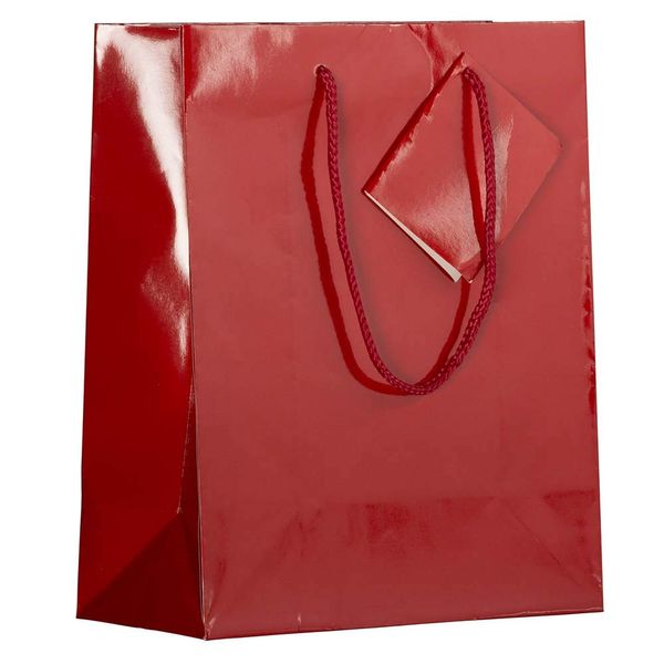 JAM Paper Glossy Gift Bags with Rope Handles - Medium - 8 x 10 - Red - 3 Bags/Pack