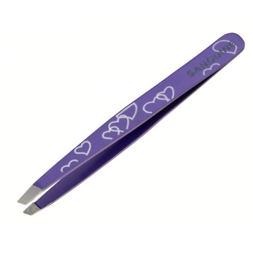 Professional Eyebrow Tweezers, Hair Tweezers Slant Tip, Facial Hair Removal Tweezers, Purple Hearts & Practical Case