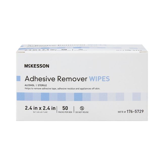 50 Ct McKesson 176-5729 Adhesive Remover Wipe Exp. 10/2024