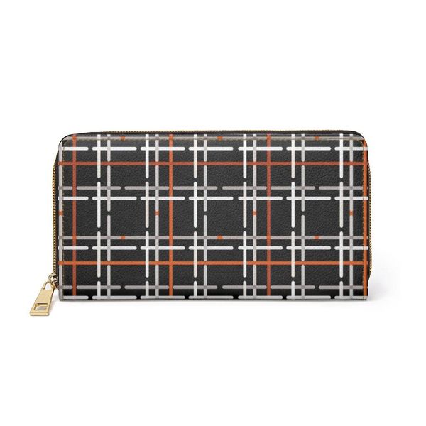 Womens Wallet, Zip Purse, Black & White Pin Stripe Tartan - One size