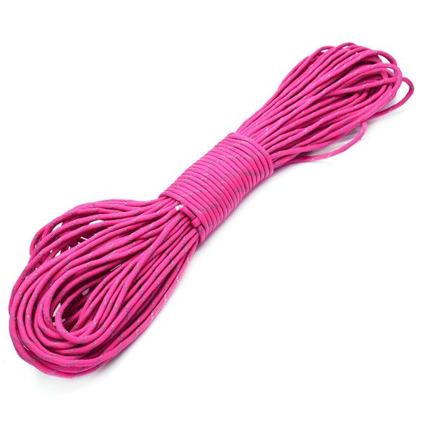 100FT Reflective Paracord 7 Core Parachute Cord (3# Hot Pink)