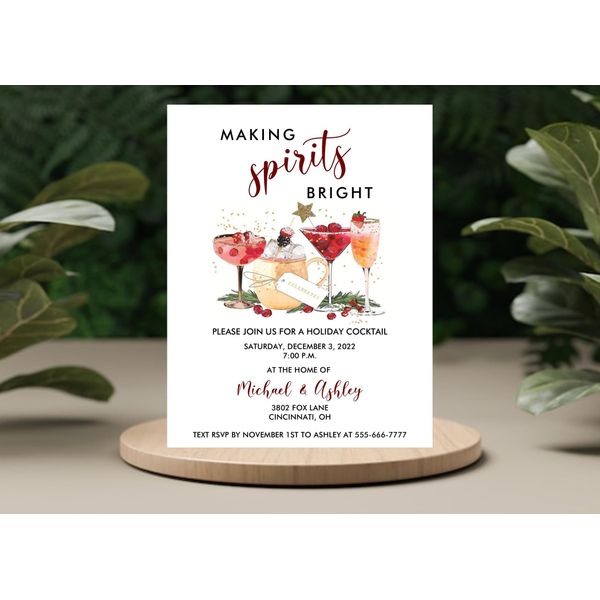 Holiday Christmas Party Invitation Personalized Making Spirits Bright