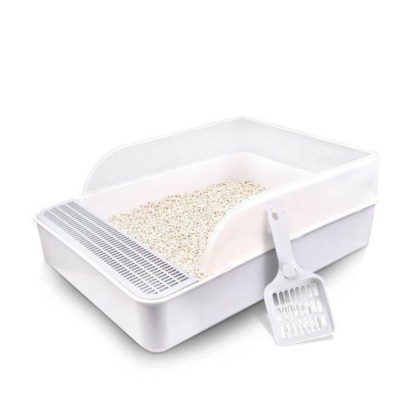 Sleek And Stylish Large Semi-Enclosed Plastic Cat Litter Box - White L