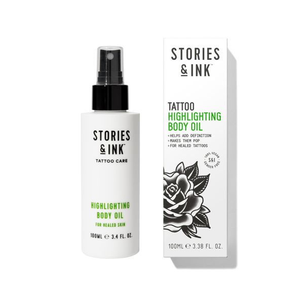 Stories & Ink Tattoo Aftercare | HIGHLIGHTING BODY OIL - For Healed Tattoos, Refreshes Faded Tattoos for Instant Tattoo Glow, 100 mL / 3.4 Fl Oz