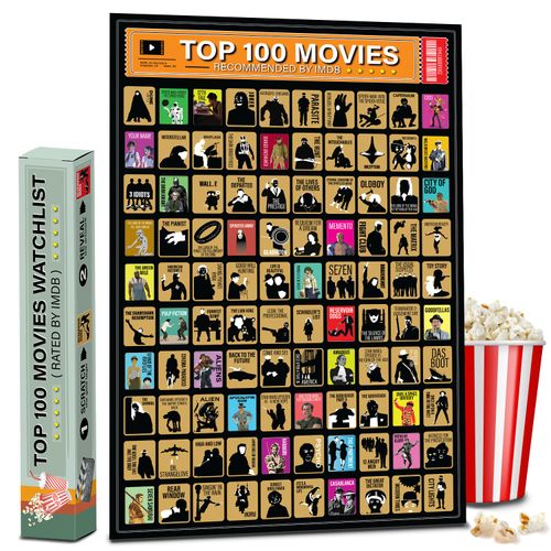 Top 100 Movies Scratch Off Poster - Bucket List IMDB Family Recommendation Movie - Gift Date Night List Cards Films (Movie Artwork)