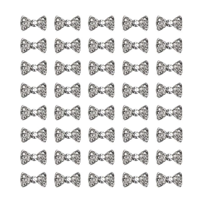 AUEAR, Charming 3D Nail Art Charms Bow Tie Rhinestones Crystal Pendant Decals DIY Decoration for Women Girls Nail Art Beauty Design Jewelry Craft (Silver, 40 Pack)