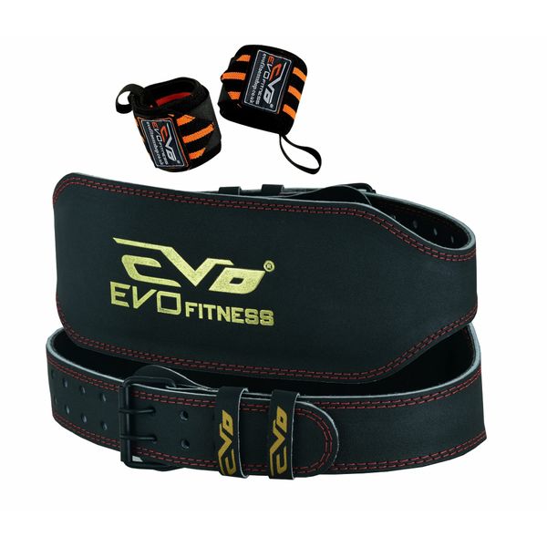 EVO Fitness 6" Pure Leather Weight Lifting Gym belts Back Support Wraps (Small)