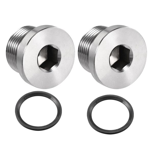 sourcing map Stainless Steel Inner Hex Head M22x1.5 Pipe Fitting Plug with Seal Ring for Terminate Pipe Ends 2Pcs