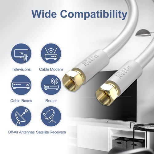 Postta Antenna Cable, 15M Coaxial Cable, S-5C-FB(RG6), 4K8K, Compatible with Terrestrial Digital, BS, CS, and CATV Broadcasting, Gold-Plated Plug, F-Type Plug, White