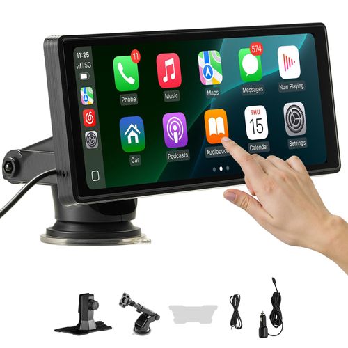 VEVOR Wireless Car Stereo, 10-Inch HD Portable Radio Touch Screen Compatible with Apple CarPlay and Android Auto, CarPlay Screen for Car with Voice Control, Mirror Link, Bluetooth, GPS Navigation