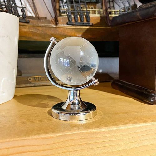 360° Rotating Mini Globe, Glass Figurine, Crystal, Ornament, Clear, Crafts, Globe, Figurine, Interior, Stylish, Present, Entryway, Office, Tabletop, Room Decoration, Gift, Christmas, New Year,