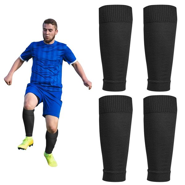 XNIVUIS 2 Pairs Football Sock Sleeves, Soccer Shin Guards Sleeves, Leg Sock Sleeve Soccer Fits Over Shin Pads for Football Games Beginner, Professional, Running, Training, One Size (Black)