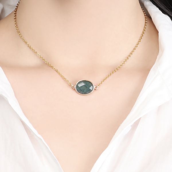 Green Gemstone Gold Choker Necklace Surgical Steel