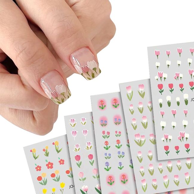 3D Nail Stickers Tulip Petal Nail Stickers Colorful Set of 6 Cute Women Beginners