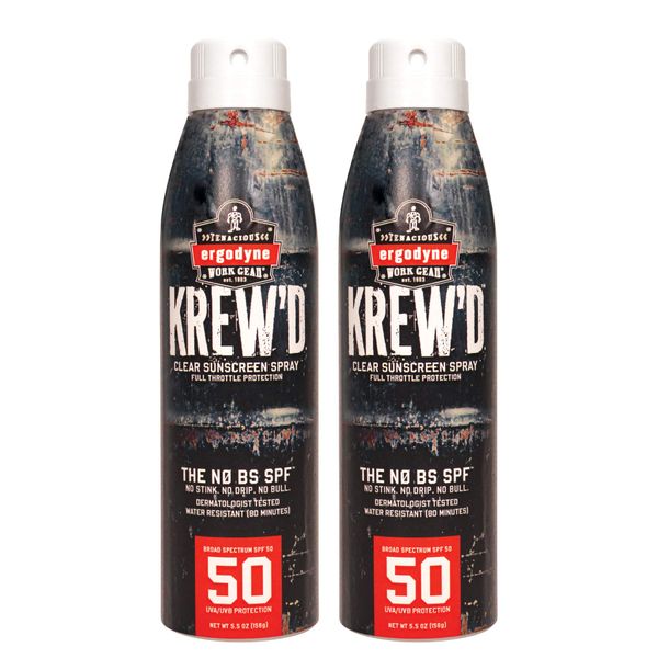 Ergodyne KREW'D 6353 Sunscreen Spray, Broad Spectrum SPF 50, Water Resistant, 5.5 oz, 2-Pack