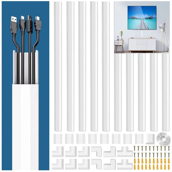 Lesimoll Wiring Cover, Wiring Mall, Cable Cover, Cable Mall, Hide Wiring, Suitable for 2-6 Wires, Cable Protector, Cord Protector, Management Channel System, Tape, Japanese Instruction Manual Included, For Organizing Wiring on Walls, Grounds, TVs, Compute