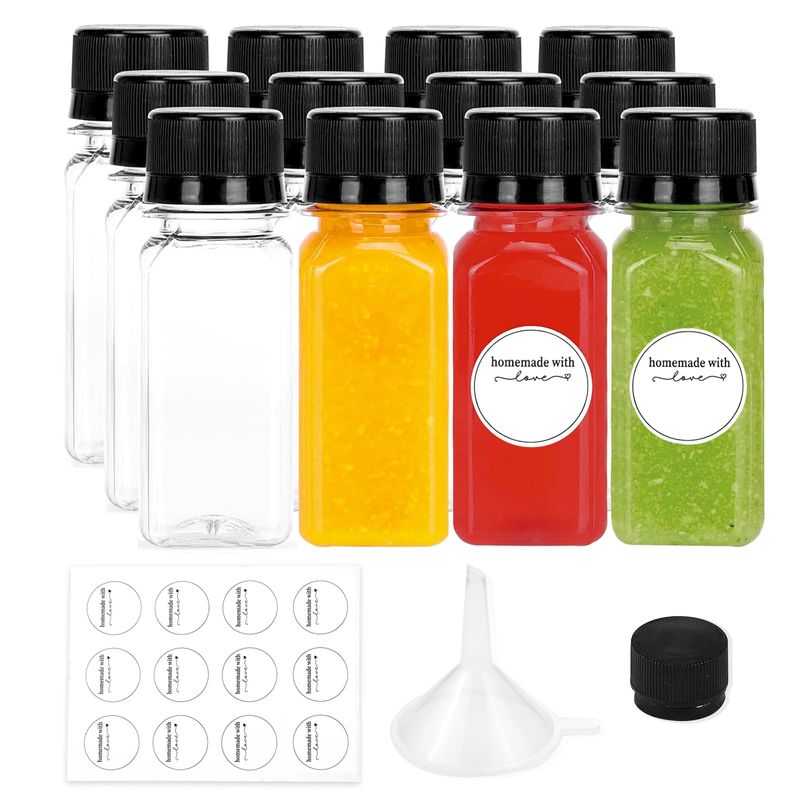 Z-synka 12Pack 2oz Small Plastic Bottles Juice Shot Containers with ...