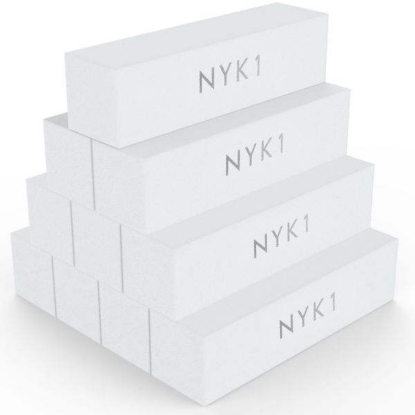 White Nail Buffer Sanding Block - (Pack of 10) NYK1 Professional Salon Quality Grit Nail Buffer File for Sanding, Filing Natural, Shellac or Acrylic Gel Nails