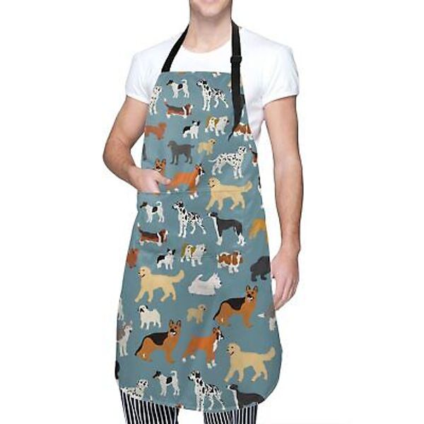 Pet Dogs Grooming Waterproof Apron With 2 Pockets Cute Animal Dog Kitchen Che...