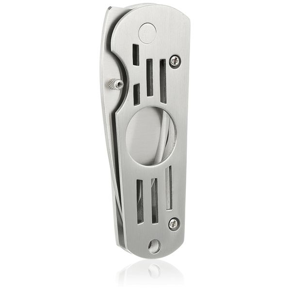 Combination Stainless Steel Cigar Knife Cutter With Money Clip Holder, Silver With Bead-Blasted Finish