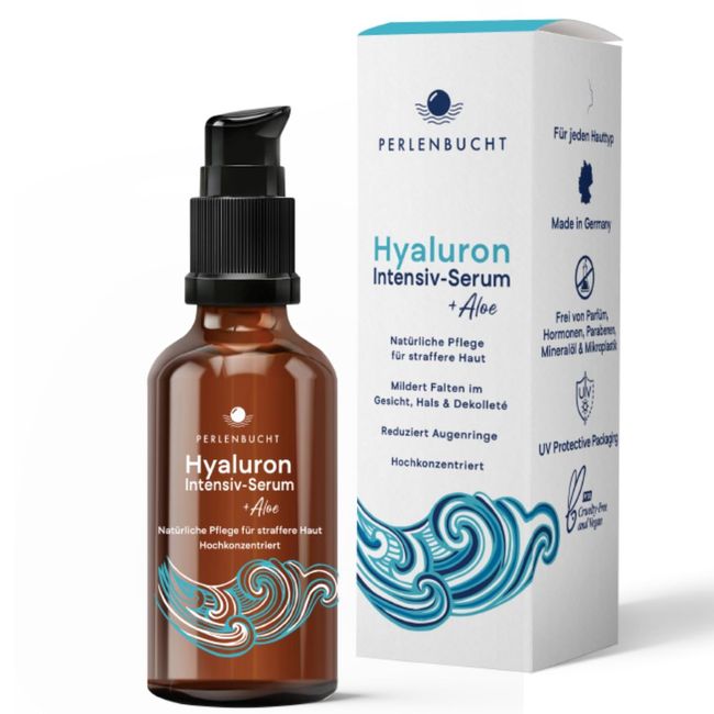 Hyaluron Intensiv-Serum + Aloe 50 ml I hochdosiert & vegan I Anti Aging I Feuchtigkeitspflege für Gesicht I gegen Falten & Augenringe I parfümfrei I Naturkosmetik I Made in Germany I PERLENBUCHT