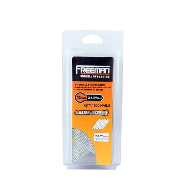 Freeman AF1534-25 15-Gauge 34 Degree Angle 2-1/2" Glue Collated Finish Nails (1000 Count)