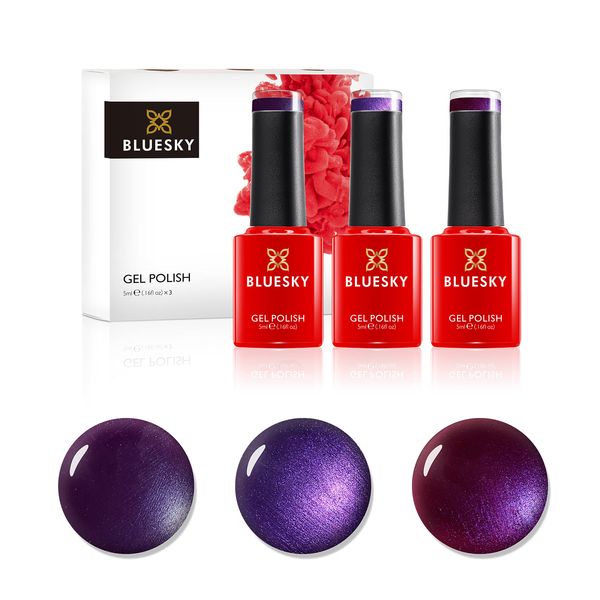 Bluesky Gel Nail Polish Set, Purples, Purple Grape 80551, Lilac Sparkle A064, Violette Sparkle 80543, 3 x 5 ml, (Requires Curing Under UV or LED Lamp)