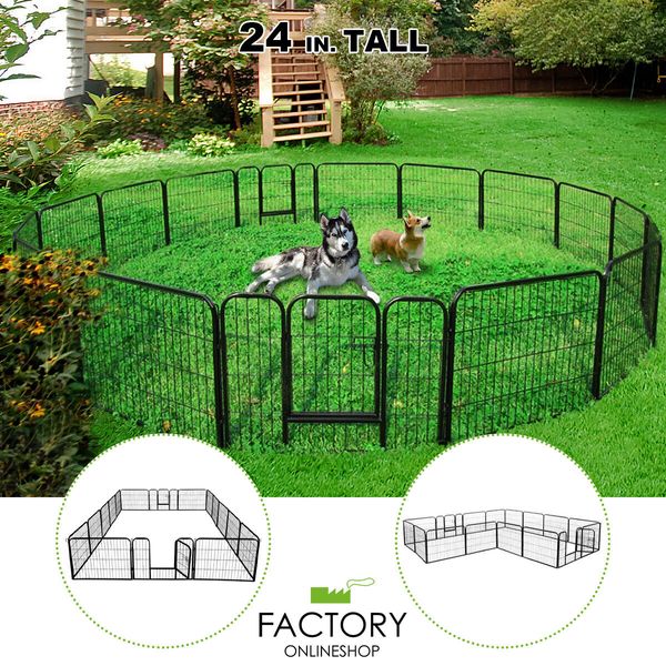 24 Inch 16 Panel Heavy Duty Metal Pet Dog Playpen Kennel Exercise Fence Cage