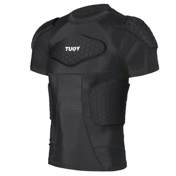 DGYAO Padded Comprssion T Shirt, Mens Rugby Safe Guard Top for Chest Rib Shoulder Protector Small