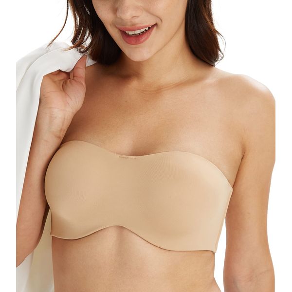 Lemorosy Multiway Strapless Bra Women's Plus Size Non-Padded Smooth Seamless Underwire(Beige,40D)