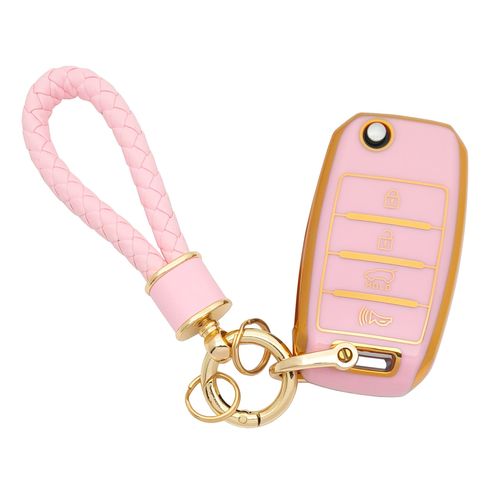 Vruwcey Key Fob Cover Keychain Pink Soft TPU Key Case Shell for Kia Rio Optima Soul Sportage Sorento Carens (for Kia c)