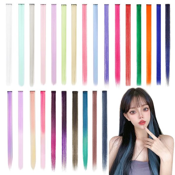 FESHFEN Extensions, One-Touch Extensions, Color Extensions, Inner Color, Hair Extension, Point Wig, Long, Colorful, Straight, Clip On, Set of 6, Solid Color, Dark Gray