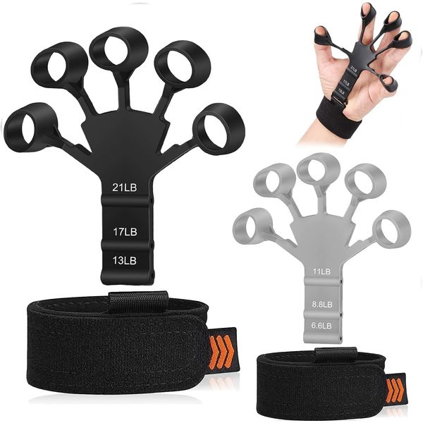 Wuvee Grip Strength Trainer Finger Strengthener-Hand Strengthener 6 Resistant Level Exerciser-Adjustable Hand for Therapy, Relieve Pain Arthritis(Black+Grey, 2PCS) shouzhi-01