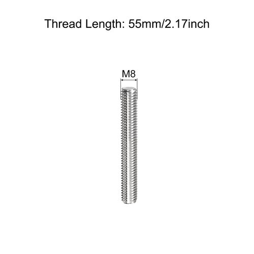 uxcell Full Thread Rod, Right Threaded Rod, Rod Stud 304 Stainless Steel, M8 x 55mm, 1.25mm Thread Pitch, 5 Pieces