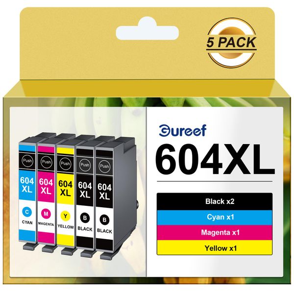 Gureef 604XL Ink Cartridges Replacement for Epson 604 Ink Cartridges for Epson XP2200 ink cartridges for Expression Home XP-2205 XP-3200 XP-3205 XP-4200 XP-4205 Workforce WF-2930 WF-2935 (5 Pack)