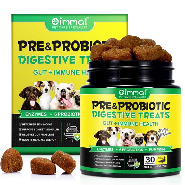 Probiotische für Hunde, Unterstützung der Verdauungsenzyme von Hunden, Darmgesundheit, Hefehaushalt, Immunergänzung, probiotische Leckerlis, geeignet für alle Altersgruppen und Rassen (30pcs)