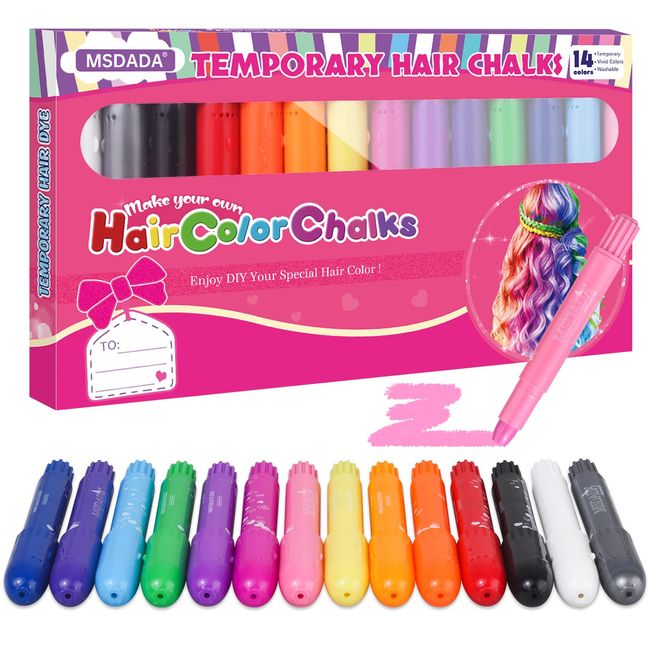 Hair Chalk Geschenke für Mädchen, 14 Haarkreide zum Haare Färben Spielzeug für Weihnachten, Auswaschbare Haarfärbe-Stifte für Fasching, für Kinder im Alter von 3 4 5 6 7 8 9 10 11 Jahren, Karneval