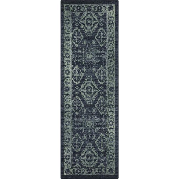 Navy Blue Green Rectangular Area Rug 6X2 Stain Resistant Non Slip Timeless De...