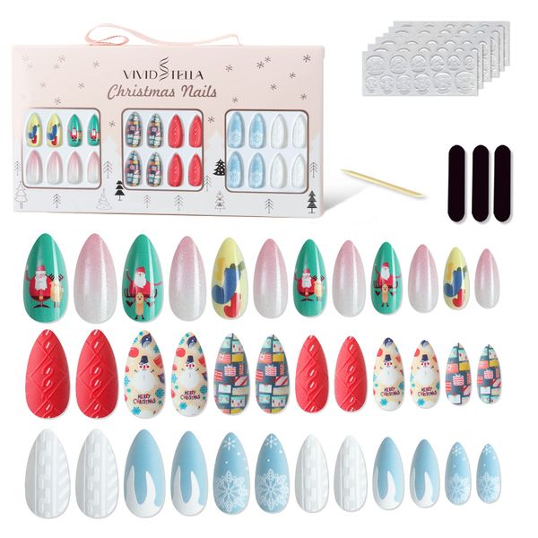 VIVID TELLA 72 Pieces Handmade Nail Tip False Nail Art Long Popular 3D Nail Christmas False Nail Japanese Style Illusion Nail Art