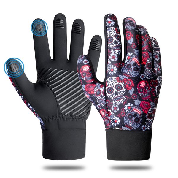 RYMNT Winter Gloves with Touch screen, Lightweight Texting Thermal Gloves with Anti-Slip, Water Resistant for Workout, Hiking, Running, Cycling, Driving, Outdoor Camping and Daily Working.Skull-Medium