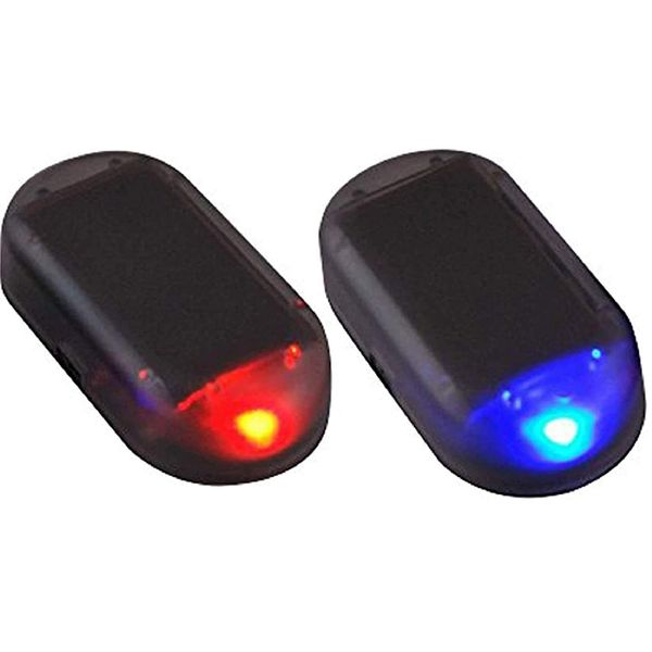 2 Pack Car Solar Power Simulated Dummy Alarm Warning Anti-Theft LED Flashing Security Light Fake Lamp (Blue + Red)