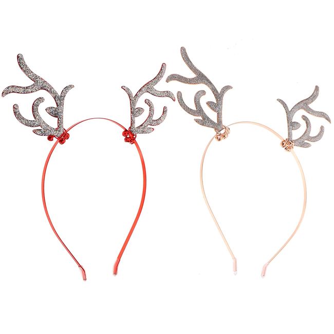 FOMIYES Reindeer Antlers Headband, 2Pcs Christmas Glitter Bling Deer Antlers Headband with Bells for Festival Holiday Christmas Parties