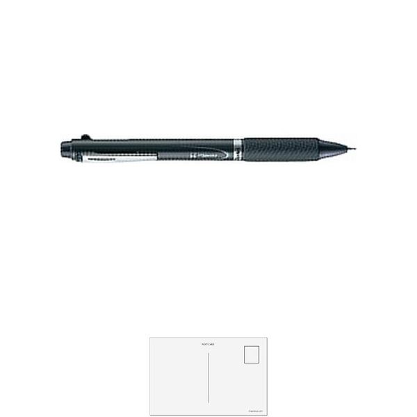 Pentel XBLW355N Multifunction Ballpoint Pen, EnerGel 2 Colors, Sharp Dark Gray Axis + Postcard A
