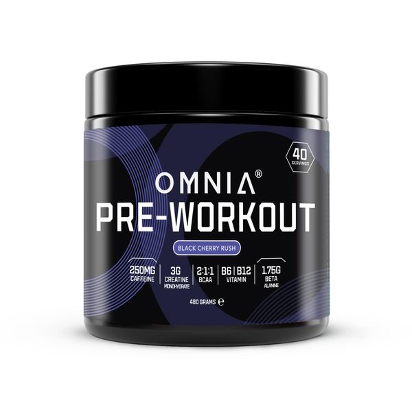 OMNIA Power Pre Workout Powder, Pre Workout Energy Drink with Creatine Monohydrate, Beta-Alanine, Caffeine and Citrulline (40 Servings, Black Cherry Rush)