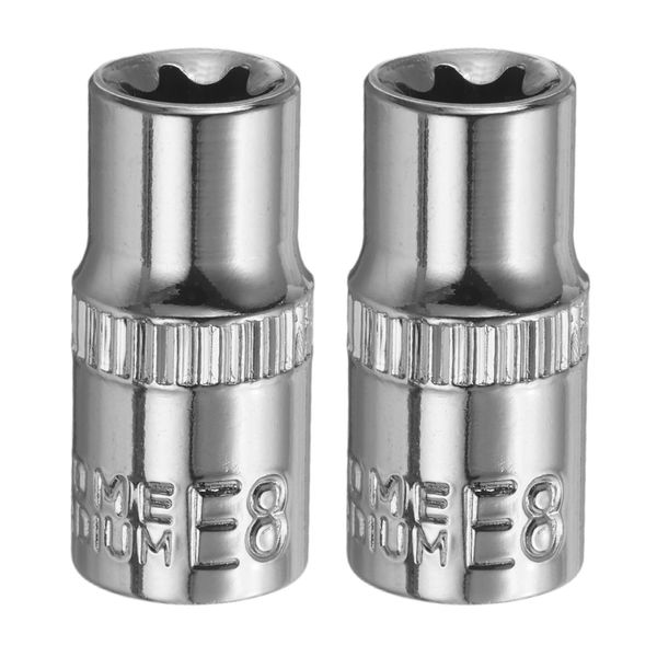 sourcing map 2pcs E-Torx Socket 1/4" Drive E8 External Torx Deep Socket CR-V 6 Point Spline Socket Star Female Bit Socket for Auto Repairs Home Maintenance DIY Hand-Making 1" Length