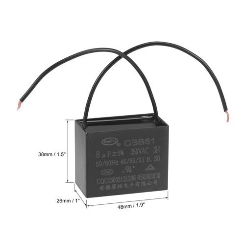 uxcell Ceiling Fan Capacitor CBB61 8uF 350V AC 2 Wires Metallized Polypropylene Film Capacitor 48x38x26mm for Electric Fan Pump Motor Generator 2Pcs