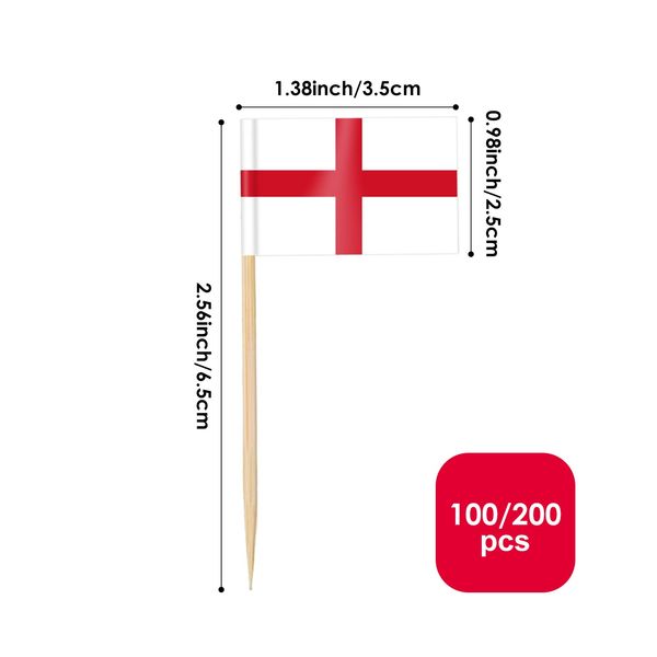 AhfuLife 100/200pcs England Toothpick Flags Cake Toppers for St George's Day, England Cocktail Stick Flag for Sandwich Food Cupcake Toppers World Cup Party Event Decor (100 Pcs)