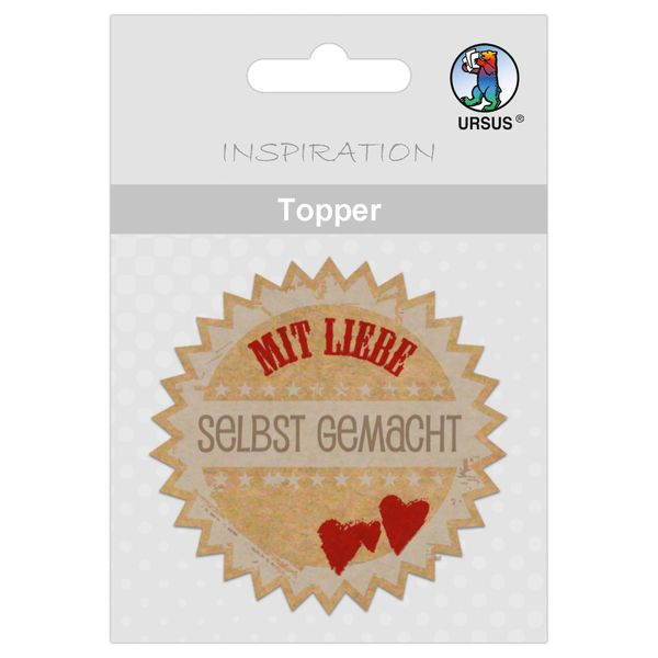 Ursus 56730003 - Topper, mit Liebe selbst gemacht, ca. 6,5 cm, 8 Stück, aus Kraftkarton, einseitig bedruckt, geeignet für Scrapbooking, Kartengestaltung und Dekoration von Geschenken