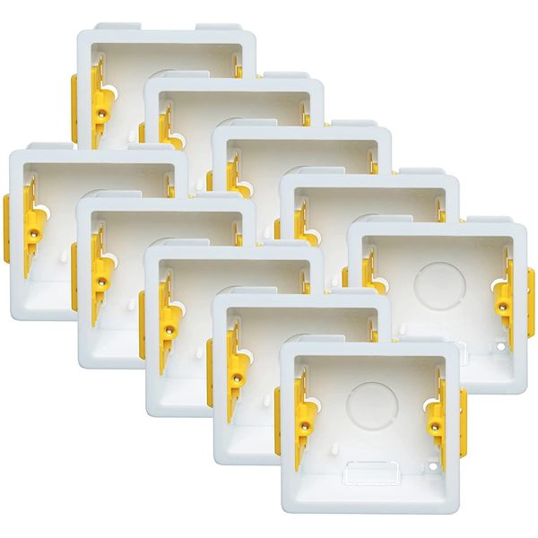 10x Pack Single 1-Gang 35mm Dry-Lining Back Box Electrical Wall Knockout Recessed Flush Mount Deep Pattress Dry Lining Partition Walls Switches Sockets Fused Spur Euro Module Faceplates - Yellow